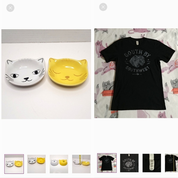 Adorable Kitty Cat Face Stoneware Pinchbowls Lot of Two AND SXSW Austin T-shirt - Picture 1 of 1